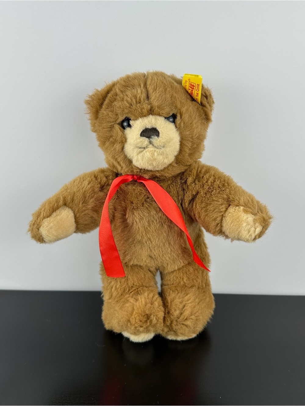 Steiff Germany Rare Molly Brown Teddy Bear 9” #019647 Red Ribbon Plush